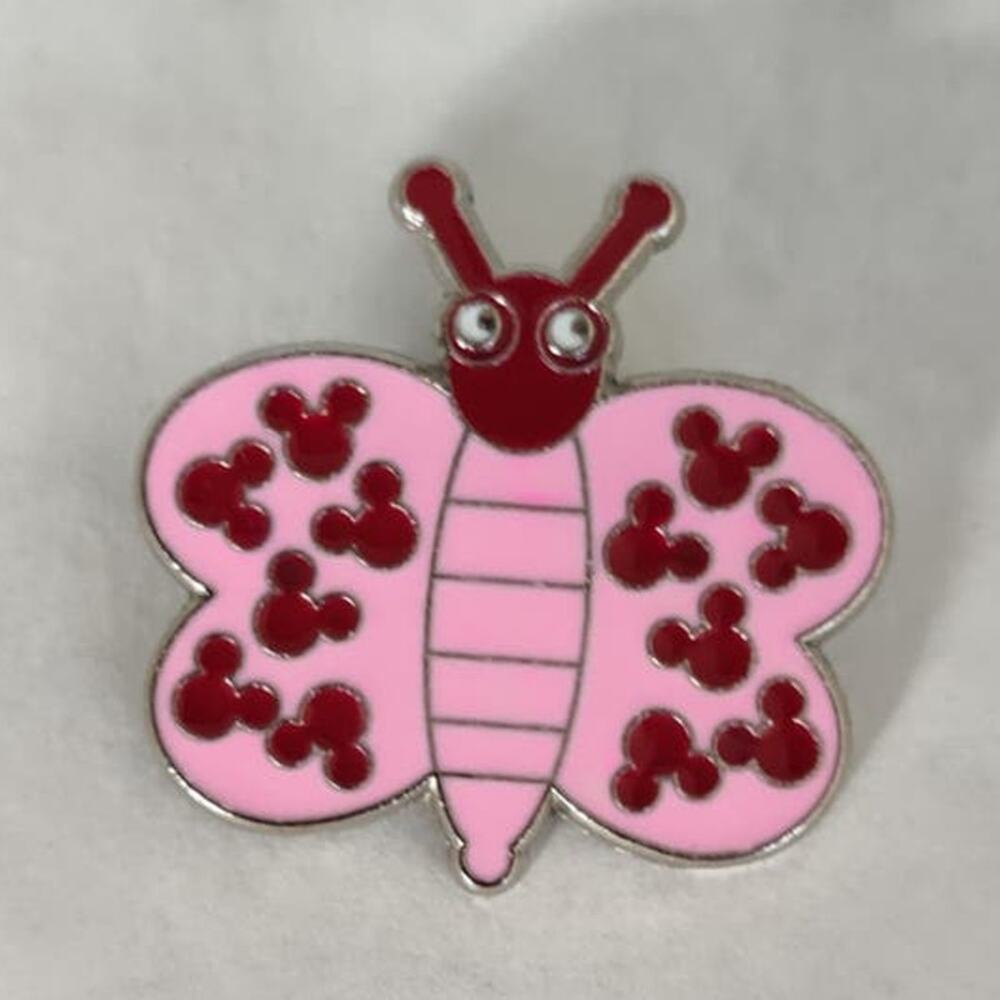 Disney Pink Butterfly with Mickey Ears for a Hat, Lanyard, Jacket or Backpack